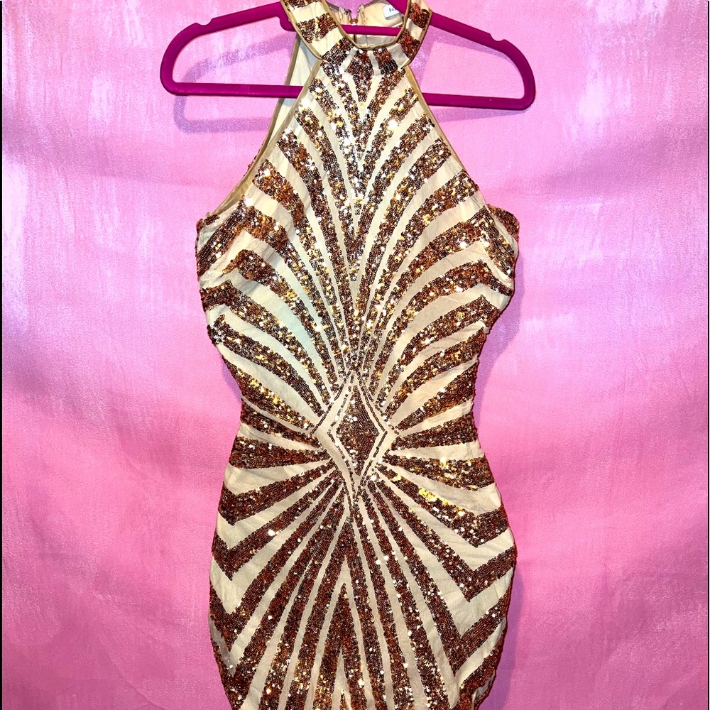 SOLD ITEM Fashion Nova Gold Sequin Dress Size small NWOT